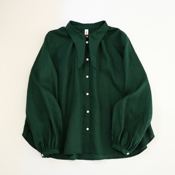 french linen bowtie P blouse (deep green) 5枚目の画像