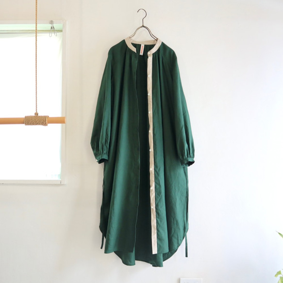 french linen stand color I-line P dress  (deep green) 4枚目の画像