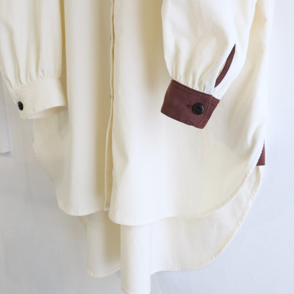 cuff & gadget long shirt (ivory x chocolate) 3枚目の画像