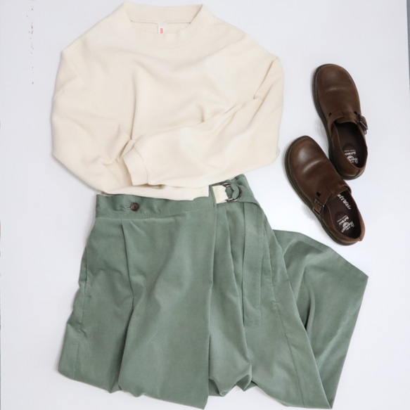 cotton corduroy wrapped gather culottes (smokey green) 6枚目の画像