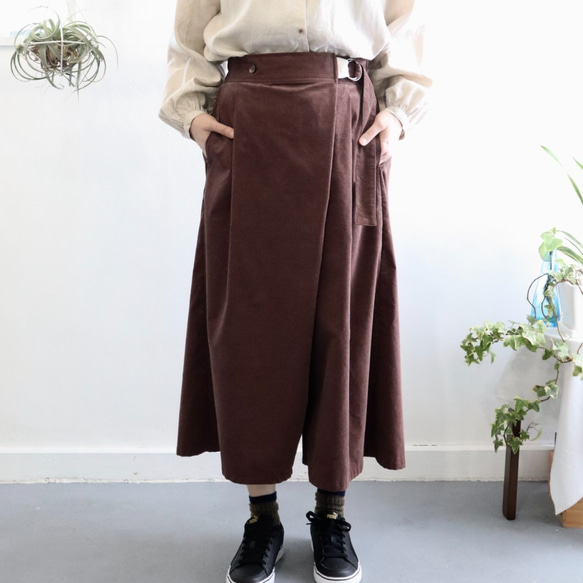 cotton corduroy wrapped gather culottes (smokey green) 7枚目の画像