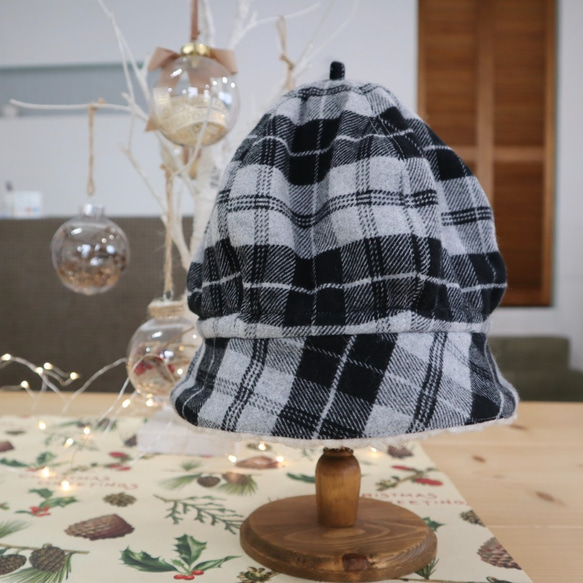 cotton-flannel acorns beret (black check) 6枚目の画像