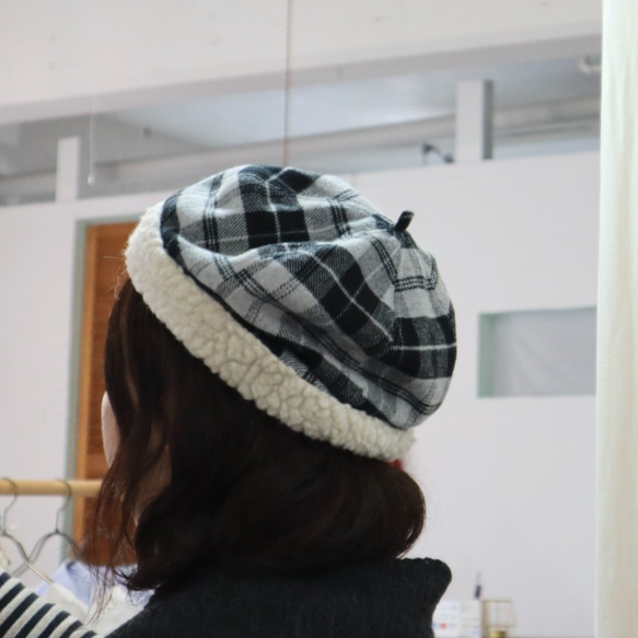 cotton-flannel acorns beret (black check) 7枚目の画像