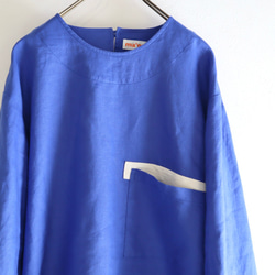 french linen chest pocket top (cobalt blue) 2枚目の画像