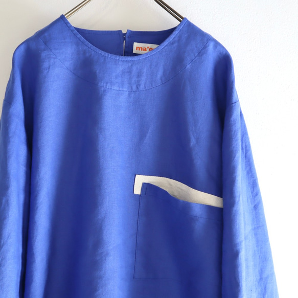 french linen chest pocket top (cobalt blue) 2枚目の画像