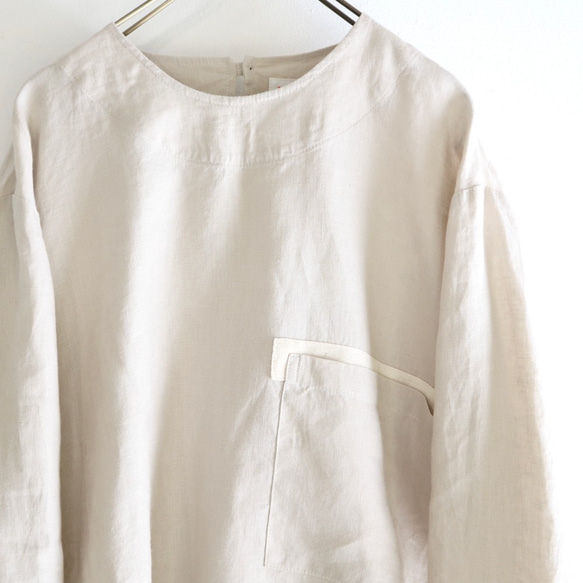 french linen chest pocket top (greige) 2枚目の画像