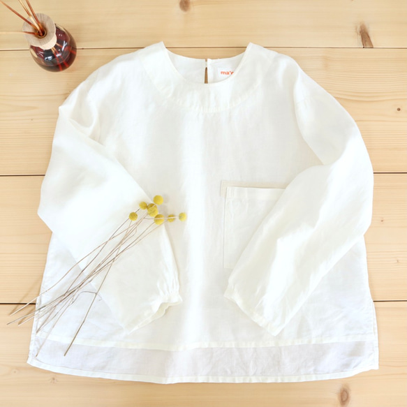 french linen chest pocket top (natural) 1枚目の画像