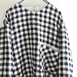 gingham linen chest pocket top 2枚目の画像