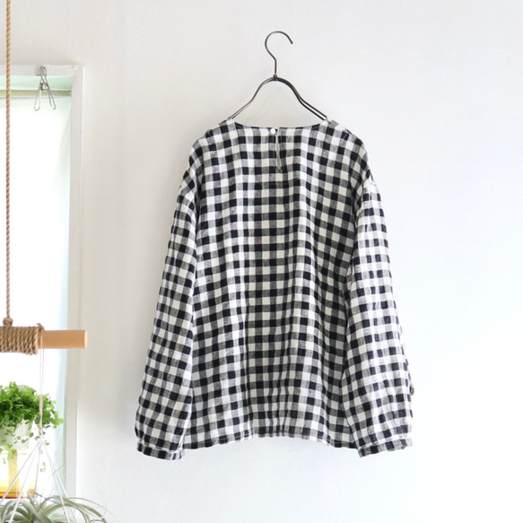 gingham linen chest pocket top 4枚目の画像