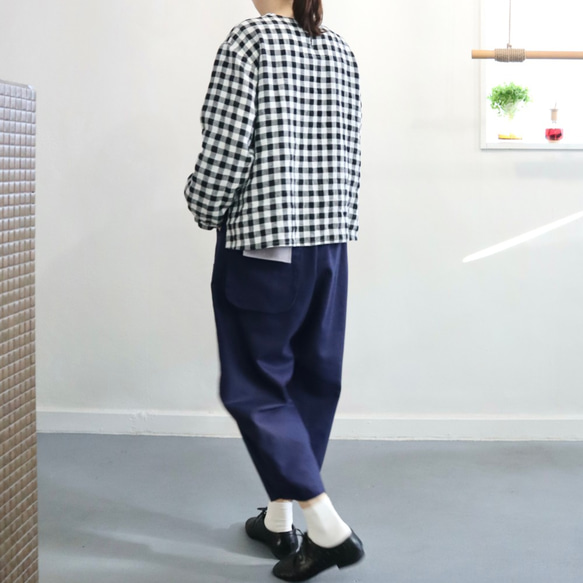 gingham linen chest pocket top 9枚目の画像