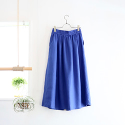 french linen front button skirt (cobalt blue) 5枚目の画像