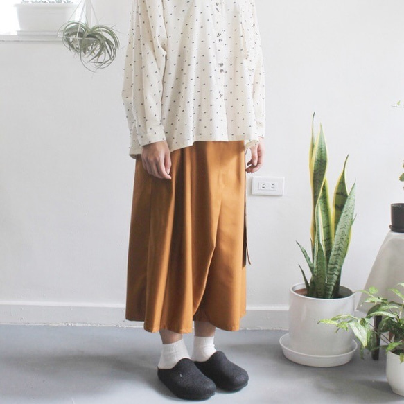 cotton cupro wrapped gather culottes (leaves) 2枚目の画像