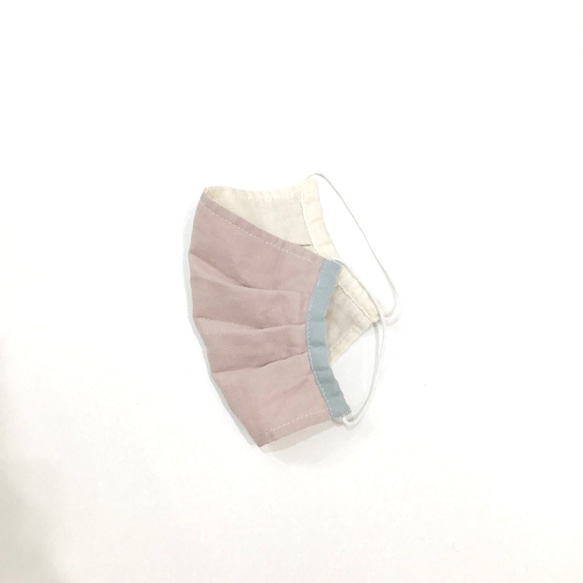 受注制作＊春色トリプルカラーの布マスク　（スモーキーピンク x 生成　x　水色） 3枚目の画像