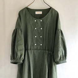 french linen W-button dress (khaki) 5枚目の画像