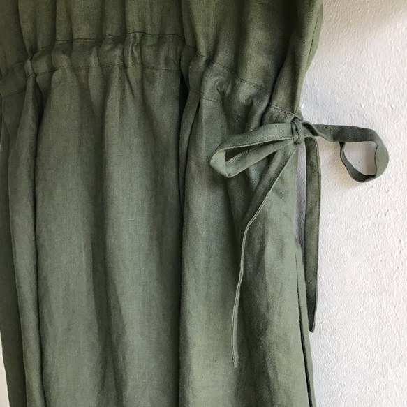 french linen W-button dress (khaki) 6枚目の画像
