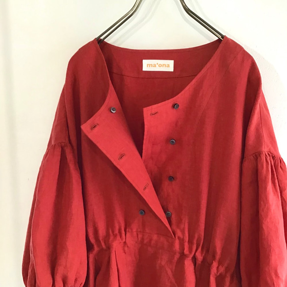 french linen W-button dress (red) 5枚目の画像