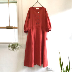 french linen W-button dress (red) 8枚目の画像