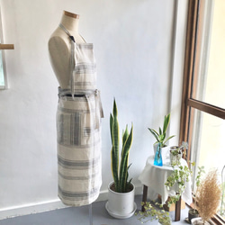 linen apron & cloth (natural stripe) 2枚目の画像