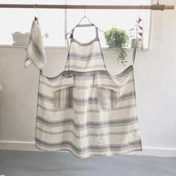 linen apron & cloth (natural stripe) 5枚目の画像