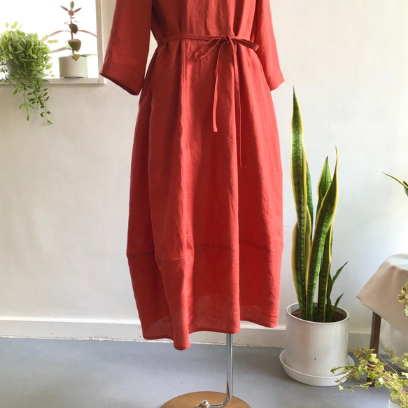 french linen balloon dress (red) 5枚目の画像