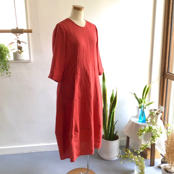 french linen balloon dress (red) 8枚目の画像