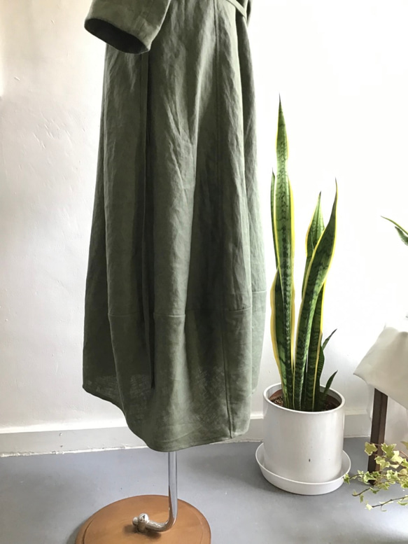 french linen balloon dress (khaki) 6枚目の画像