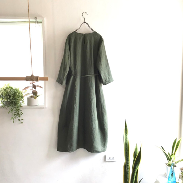 french linen balloon dress (khaki) 2枚目の画像