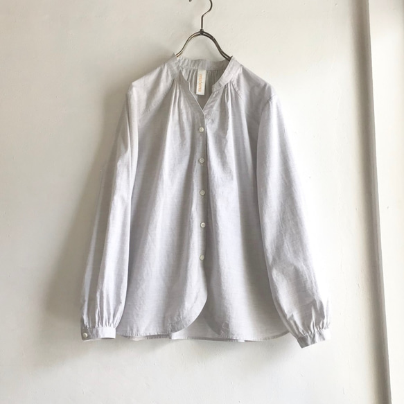 organic cotton spring P blouse (grey x white B） 1枚目の画像