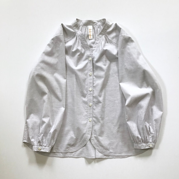 organic cotton spring P blouse (grey x white B） 3枚目の画像