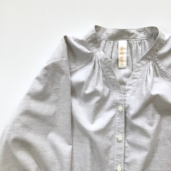 organic cotton spring P blouse (grey x white B） 4枚目の画像