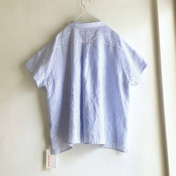 chibi-collar half-sleeve shirt  (blue stripe x white B) 2枚目の画像