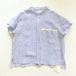 chibi-collar half-sleeve shirt  (blue stripe x white B) 5枚目の画像