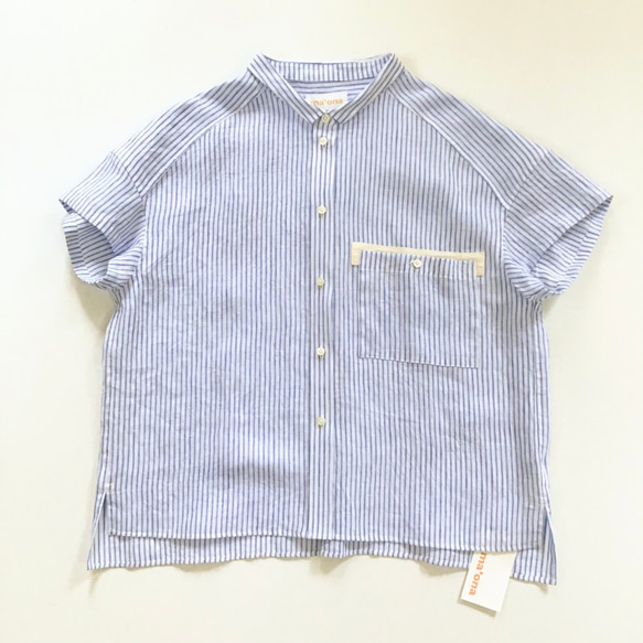 chibi-collar half-sleeve shirt  (blue stripe x white B) 5枚目の画像