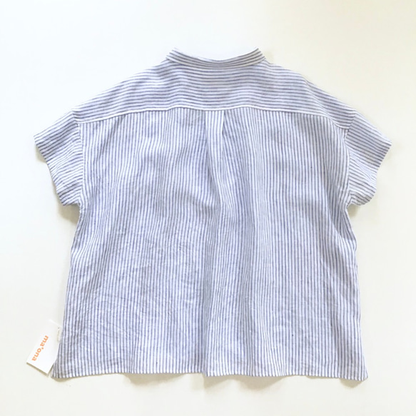 chibi-collar half-sleeve shirt  (blue stripe x white B) 8枚目の画像