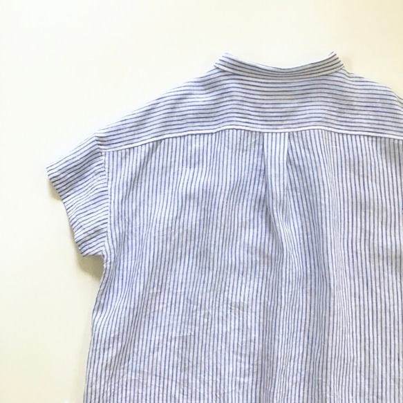 chibi-collar half-sleeve shirt  (blue stripe x white B) 9枚目の画像