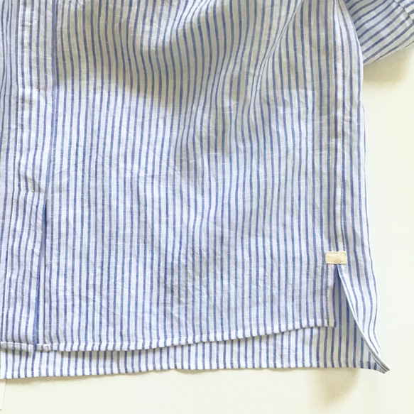 chibi-collar half-sleeve shirt  (blue stripe x white B) 10枚目の画像