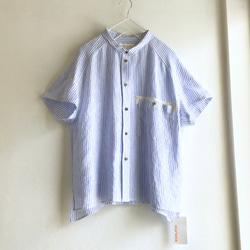 chibi-collar half-sleeve shirt  (blue stripe x brown B) 1枚目の画像