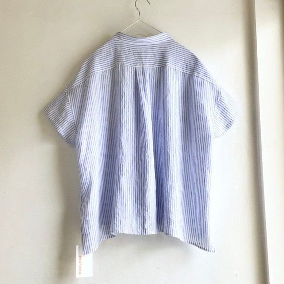chibi-collar half-sleeve shirt  (blue stripe x brown B) 2枚目の画像
