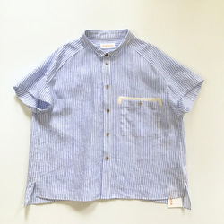 chibi-collar half-sleeve shirt  (blue stripe x brown B) 5枚目の画像