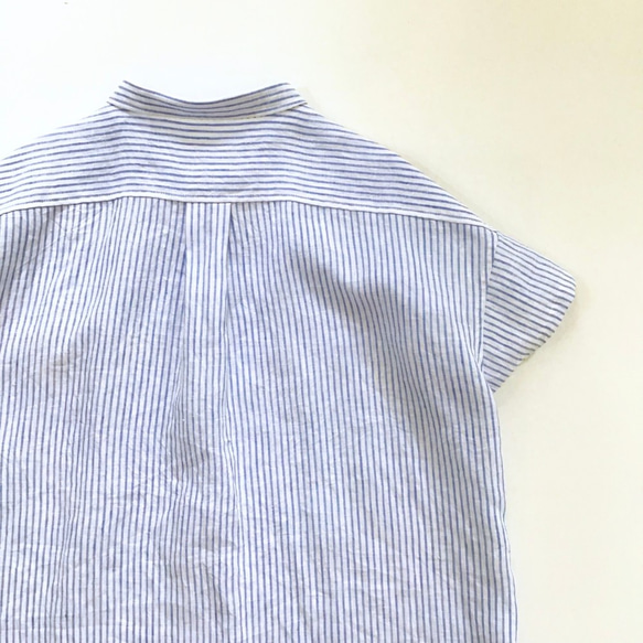 chibi-collar half-sleeve shirt  (blue stripe x brown B) 9枚目の画像