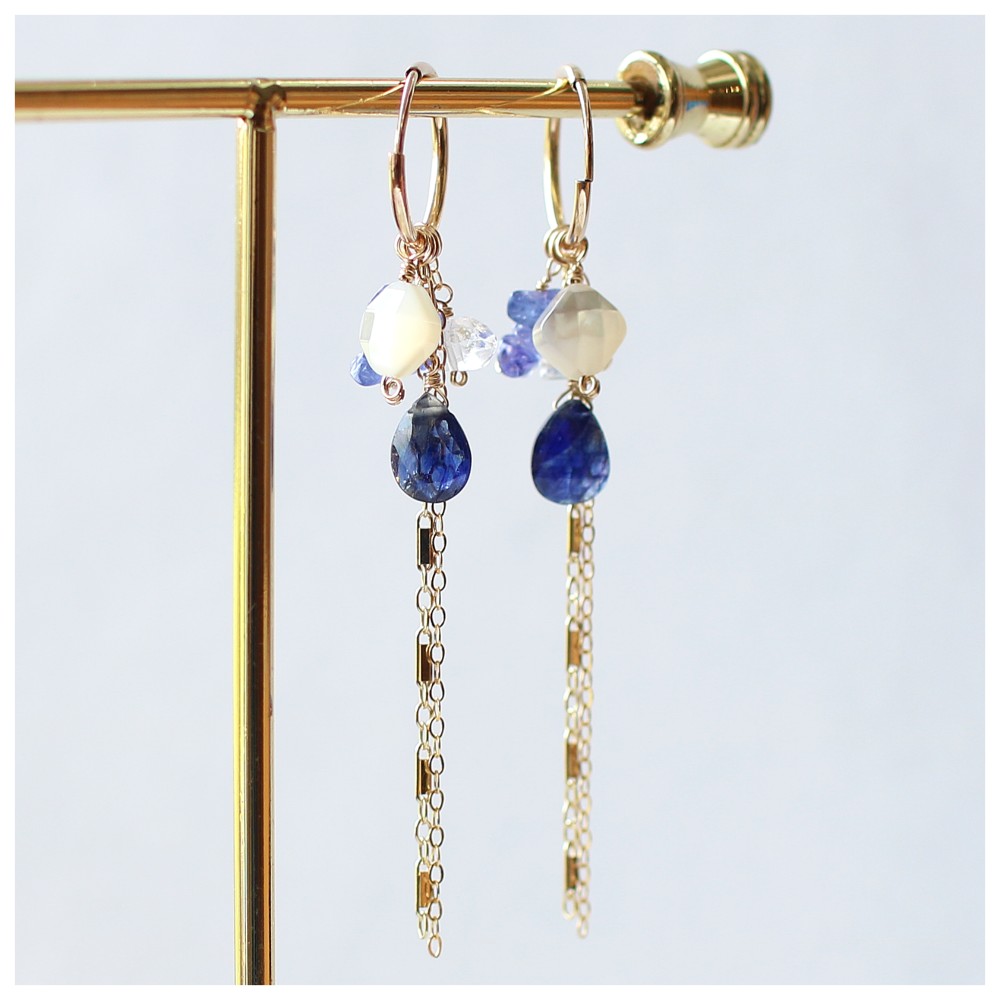 ブルーサファイアのカスタマイズピアス【ダブルチェーン】