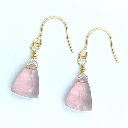 クンツァイトカラーのハイドロクォーツ 一粒石 シンプルフックピアス  