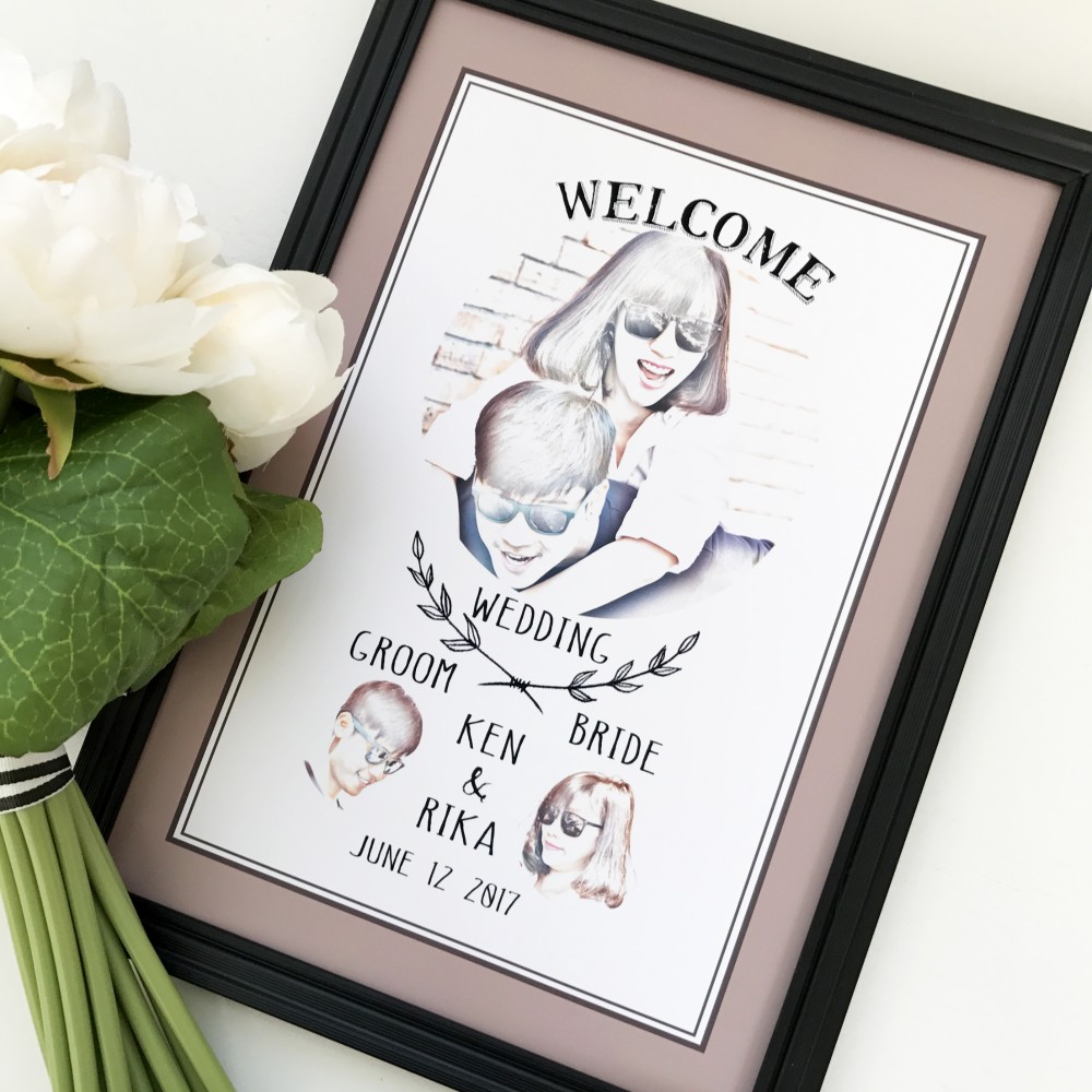 ◇◆パネル印刷対応◆◇【カジュアルブラウン】スケッチ風フォト入りウェルカムボード