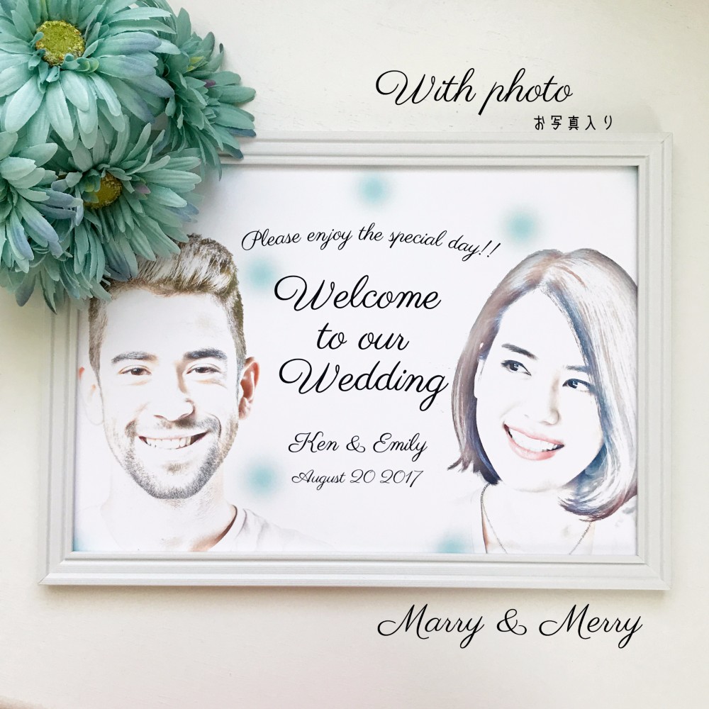 ◇◆パネル印刷対応◆◇〜ふんわりブルー〜スケッチ風フォト入りウェルカムボード