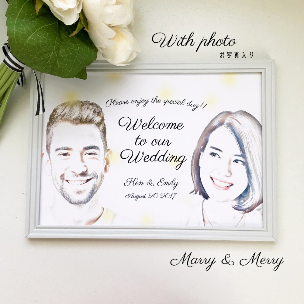 ◇◆パネル印刷対応◆◇〜ふんわりイエロー〜スケッチ風フォト入りウェルカムボード