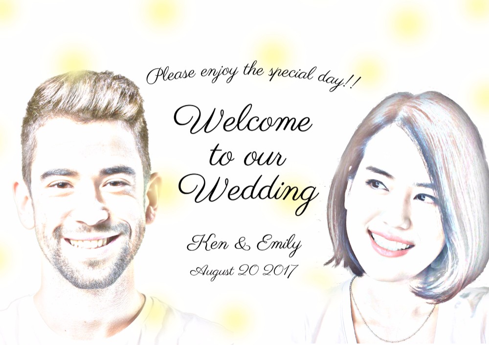 ◇◆パネル印刷対応◆◇〜ふんわりイエロー〜スケッチ風フォト入りウェルカムボード