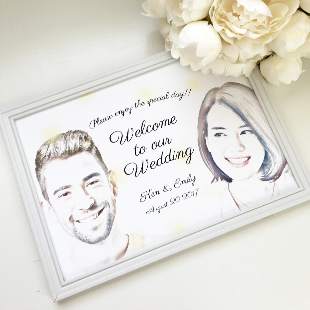 ◇◆パネル印刷対応◆◇〜ふんわりイエロー〜スケッチ風フォト入りウェルカムボード