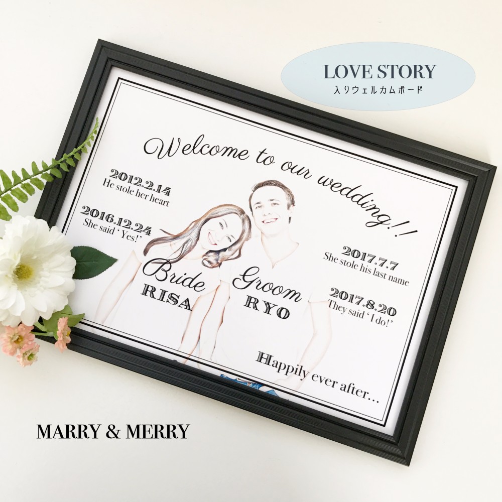 ◇◆パネル印刷対応◆◇【LOVE STORY入り♡】スケッチ風フォト入りナチュラルシンプルウェルカムボード