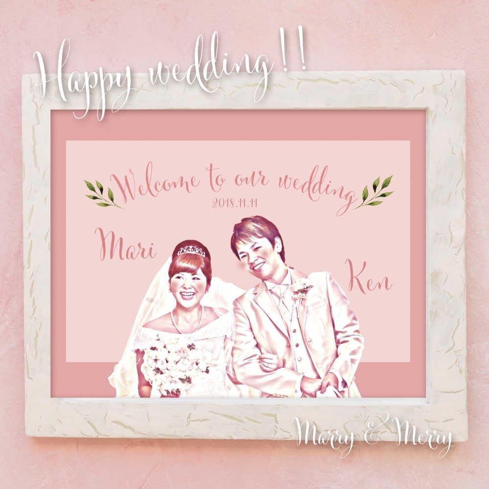 ◇◆パネル印刷対応◆◇キャンディピンク♡スケッチ風フォト入りウェルカムボード