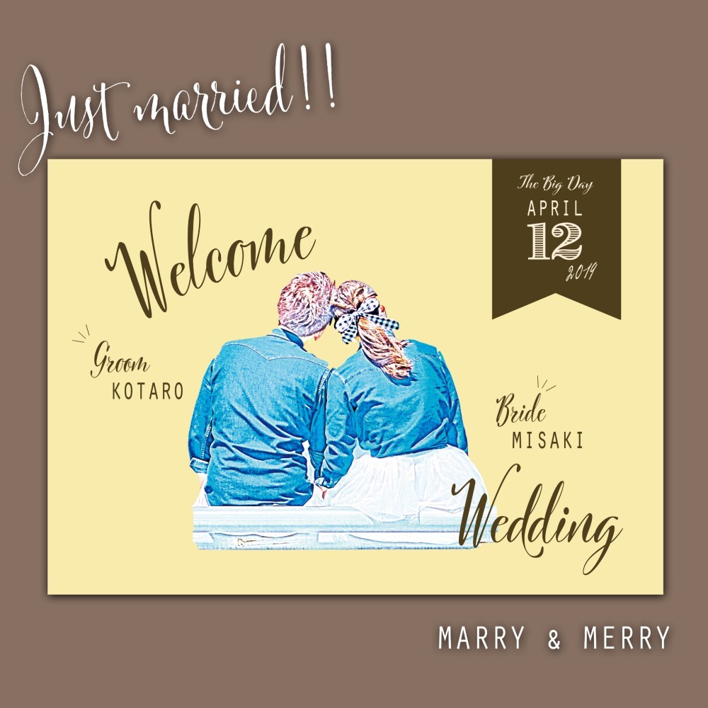 ◇◆パネル印刷対応◆◇ヴィンテージイエロースケッチ風フォト入りウェルカムボード